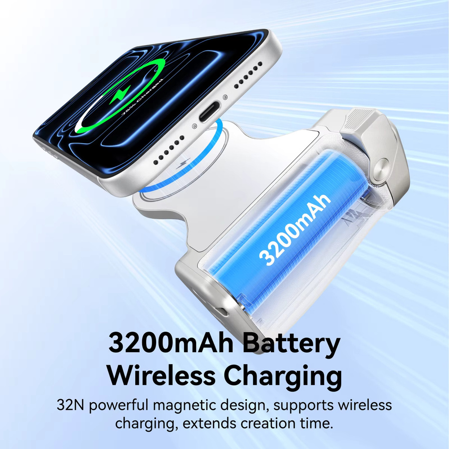 TELESIN Magnetischer Handy-Kamera-Handgriff mit 3200mAh Powerbank und kabelloser Ladefunktion für iPhone und Android - Bild 3