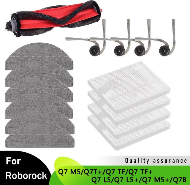 Roborock Ersatzteil-Set für Q7B Q7T+ Q7 M5 M5+ Q7 L5 L5+ Q7 TF TF+ Roboter-Staubsauger mit Filter, Mopptuch und Hauptseitenbürste aus Kunststoff - Bild 1