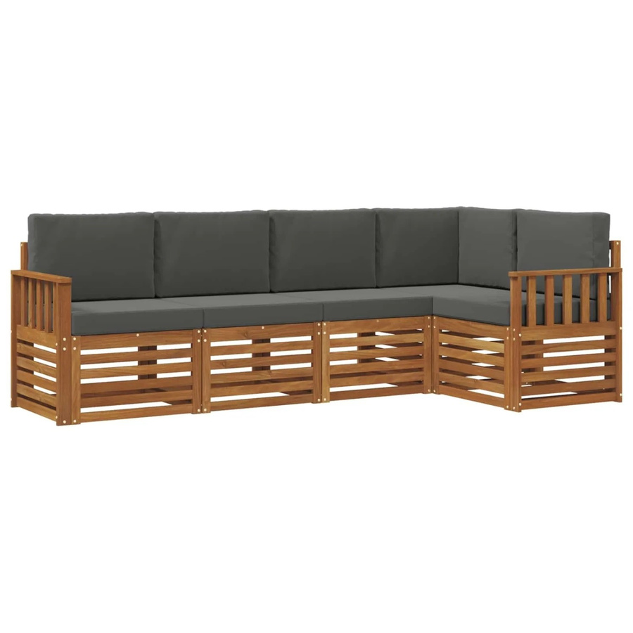 vidaXL Sofagarnitur 5-teilig aus Massivholz Akazie in Natur und Anthrazit mit Ecksofa und Kissen im modernen L-Shape Design - Bild 2