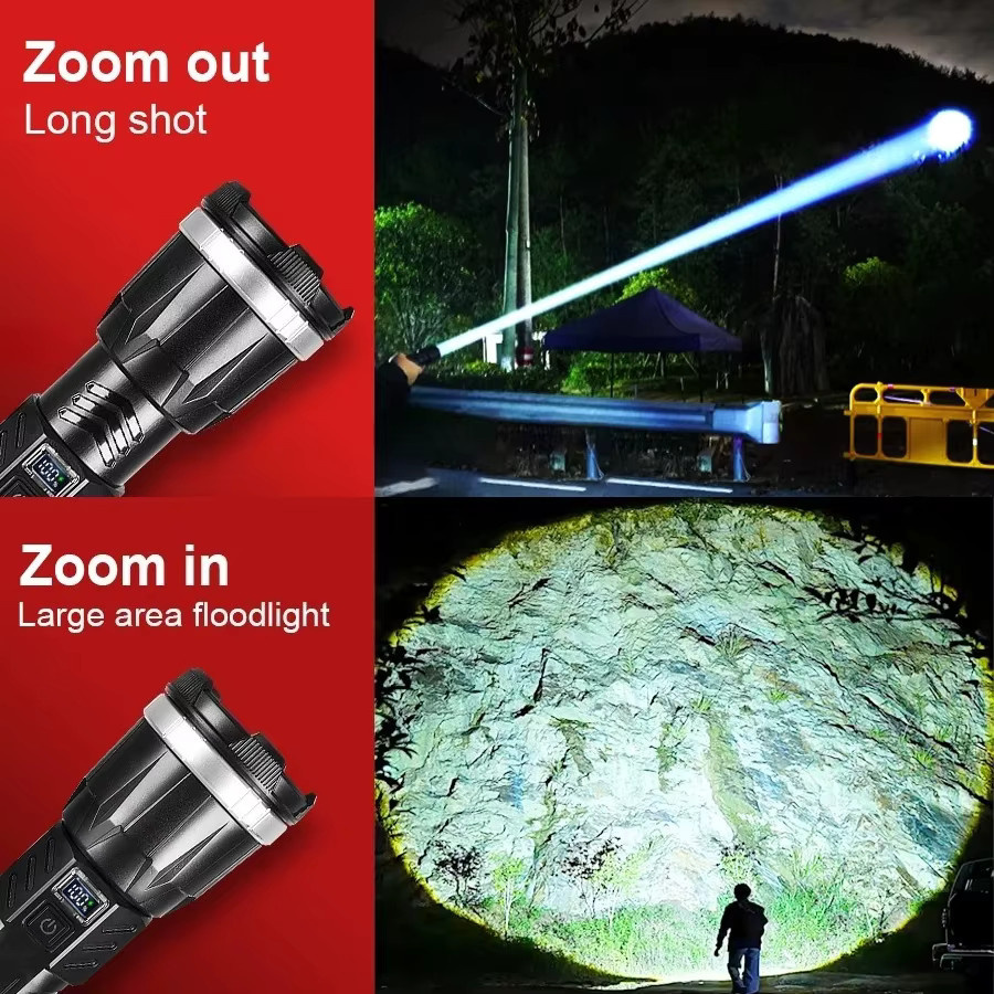 Heinast Super Leistungsstarke LED Taschenlampe mit COB Laterne und 3*18650 Akku, Schwarz, Aluminium - Bild 3