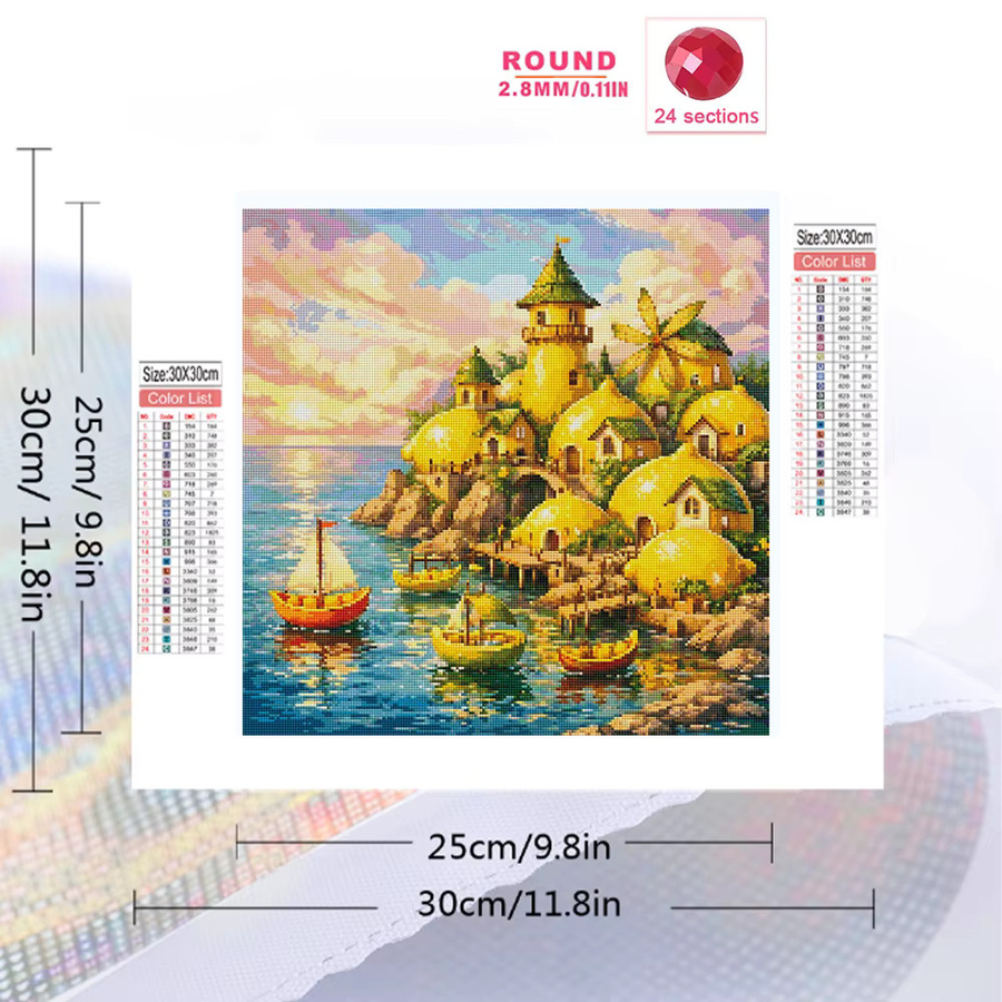 EverShine Diamant-Stickerei DIY Mosaik Set Landschaft mit Haus und Boot in Multicolour, B/H/T: 20 x 20 x 20 cm - Bild 2