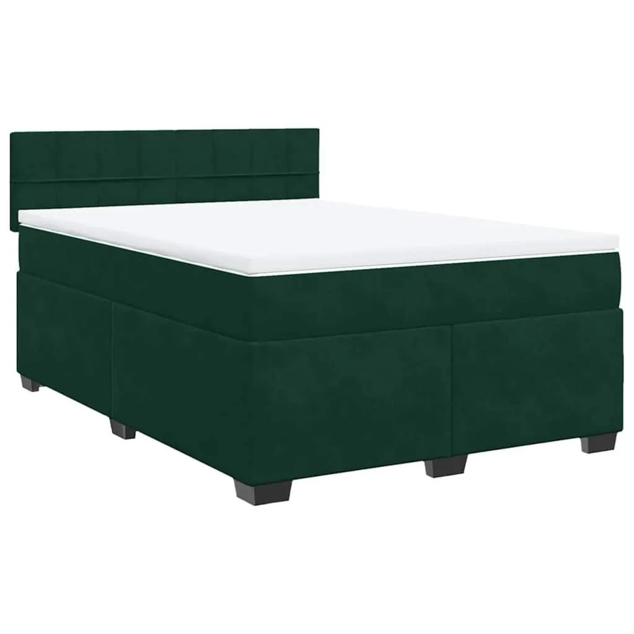 vidaXL Boxspringbett mit Matratze Dunkelgrün aus Samt, Hybridbett mit Taschenfederkern, B/T: 140 x 200 cm - Bild 2