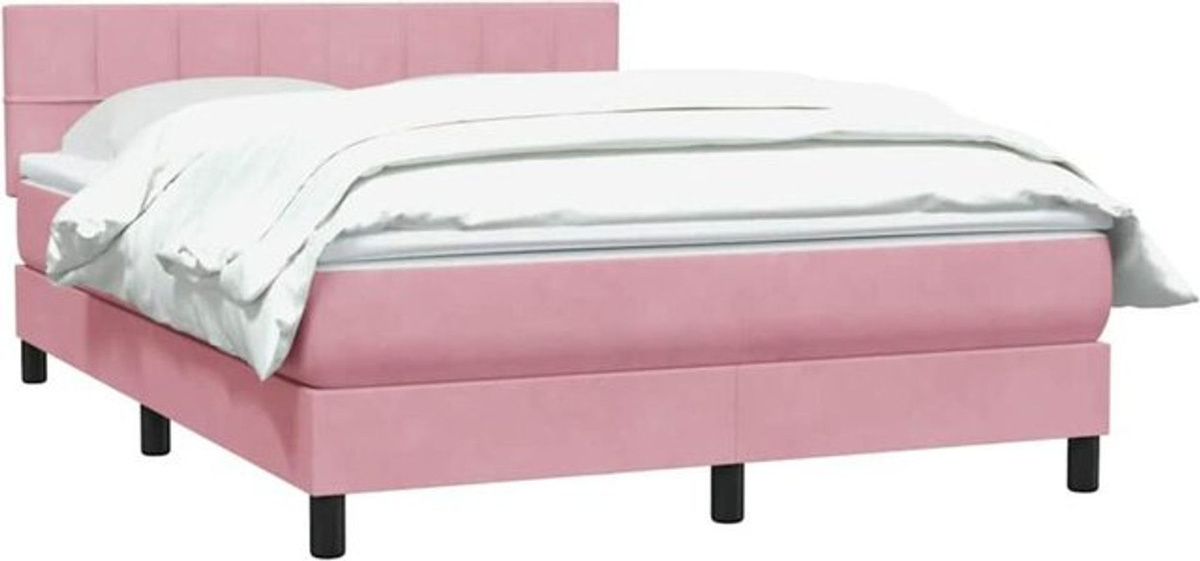 vidaxl Boxspringbett mit Matratze in Rosa und Weiß aus Samt, B/T/H: 140 x 220 x 78 cm - Bild 1