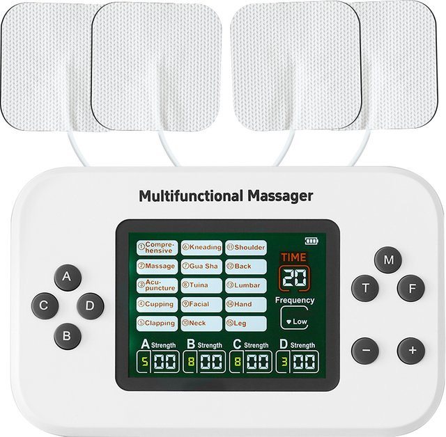 Raiuleko TENS EMS Muskelstimulator mit 15 Modi und 4 Ausgangskanälen, Physiotherapiegerät zur Ganzkörperentspannung, Farbe: Weiß - Bild 1