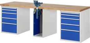 Rau Werkbank 7511A0 in Blau mit 10 Schubladen, Schraubstock und höhenverstellbarer Arbeitsfläche, B: 250 cm, T: 70 cm, H: 84 cm - Bild 1
