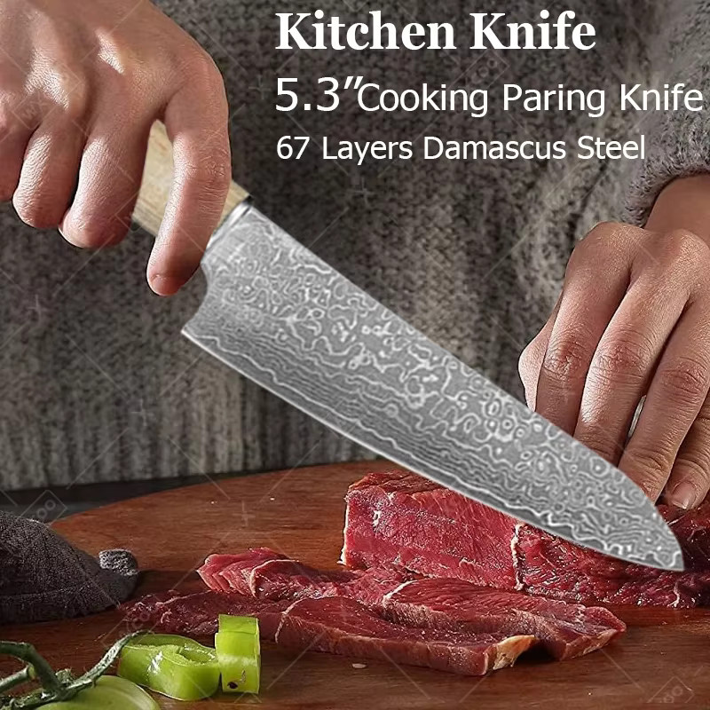WXCOO Damaszener Stahlmesser aus VG10 Kernstahl mit Holzgriff als Allzweckmesser für Obst, Gemüse und Fleisch - Bild 2