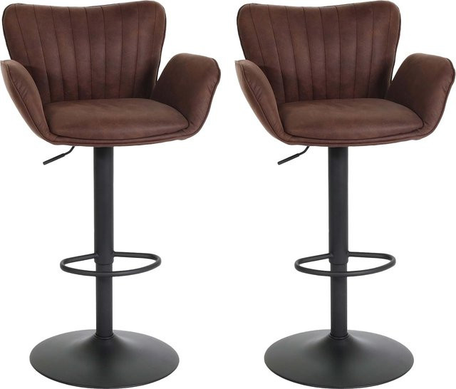 2er-Set MCW Barhocker M67 drehbar mit Armlehnen und Fußablage, Stoff und Eisen, Dunkelbraun, Schwarz - Bild 1