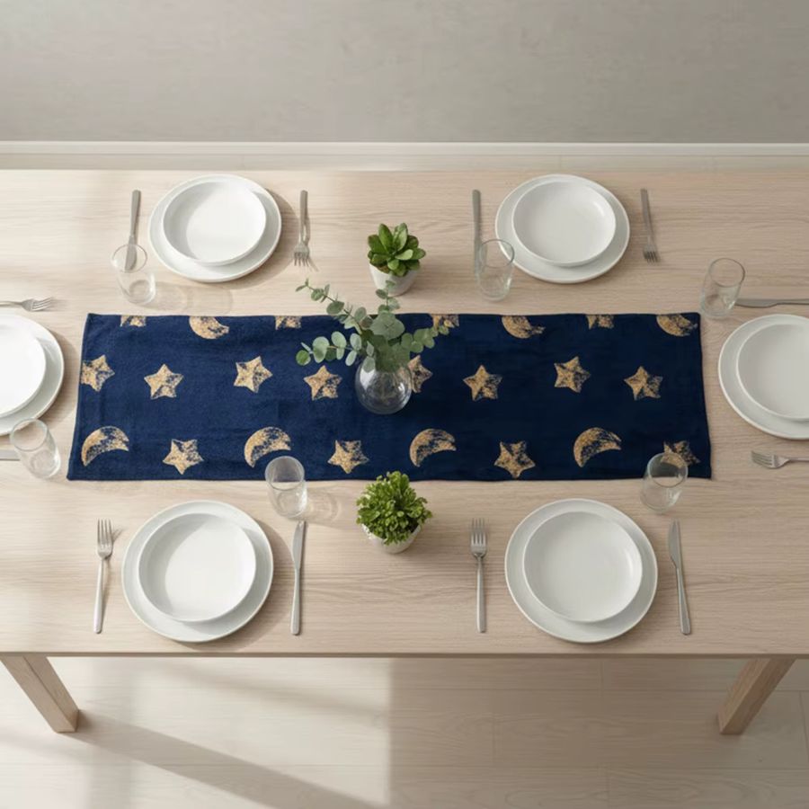 BUYNOW Tischläufer mit Stern und Mond Pailletten-Stickerei in Blau - Bild 2