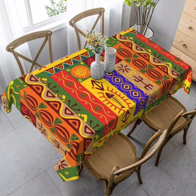 Rechteckige Tischdecke mit afrikanischem Stammesmuster von JINGYUE Pet, mehrfarbig, wasserabweisend und waschbar, B/T: 140 x 160 cm - Bild 1