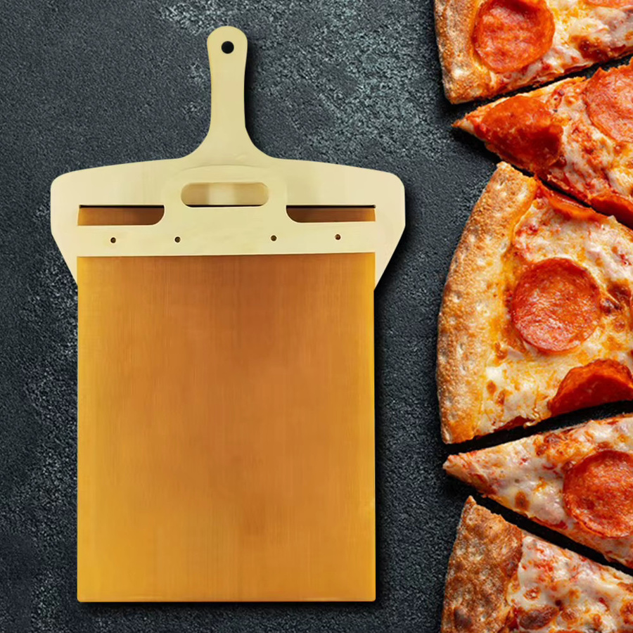 VKTECH Tragbare Pizza Schaufel mit Antihaftbeschichtung und hitzebeständigem Tuch, rechteckiges Teigtablett aus Holz - Bild 4