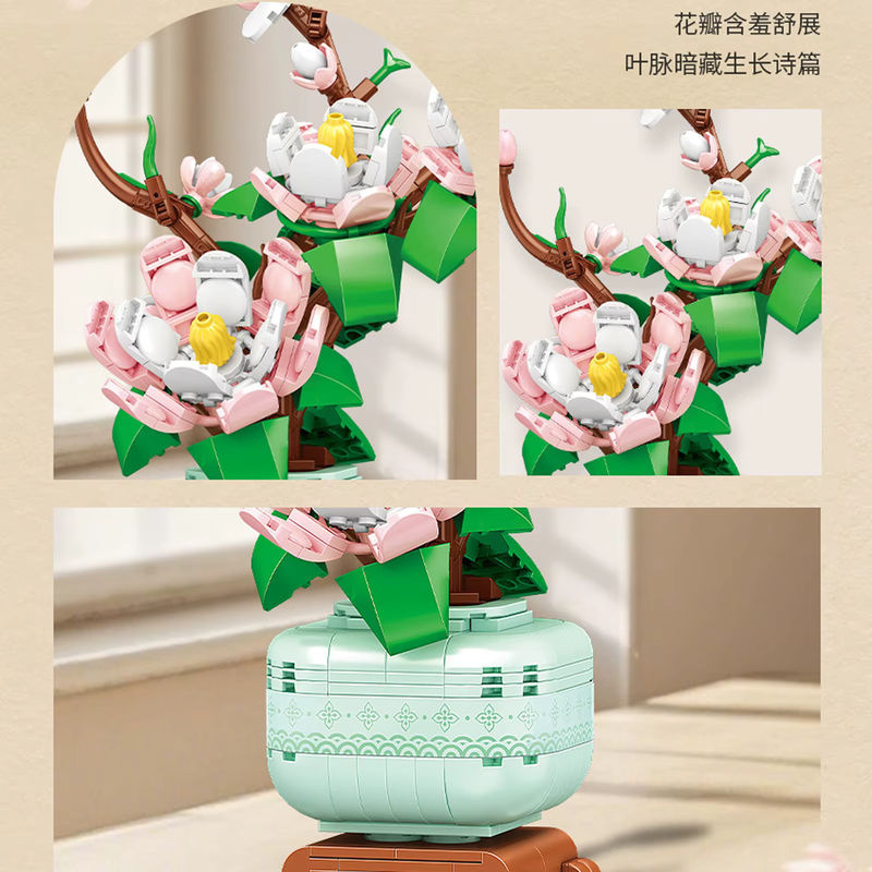MOC Künstliche Blumen Bausteine Bambus Orchidee Bonsai Topfpflanze aus Kunststoff in Mehrfarbig als kreative Dekoration und Spielzeug - Bild 4