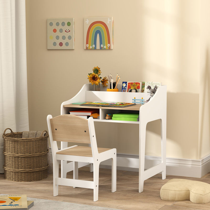 AIYAPLAY Kinderschreibtisch Set mit Stuhl und 5 Fächern in Natur von Aosom - Bild 2
