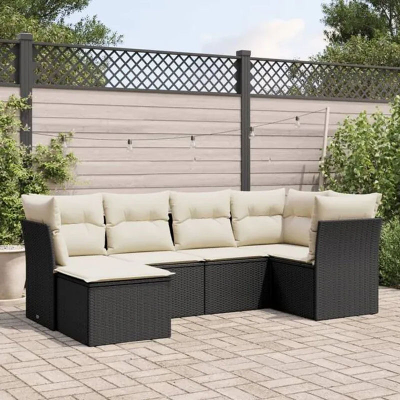 Vidaxl 6-teilige Garten-Sofagarnitur aus Polyrattan mit Kissen in Schwarz - Bild 1