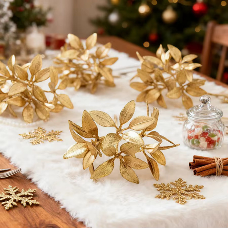 ZQCY Kranz aus künstlichen goldenen Kiefernzweigen für Weihnachtsbaum, Hochzeit und DIY-Dekoration - Bild 1