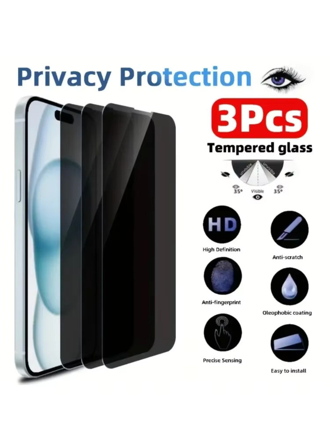 3er-Pack Sichtschutzfolie aus Anti-Spionage-Glas für Apple iPhone 16 15 14 13 12 11 Pro Max Plus XR XS 7 8 in Schwarz - Bild 7