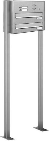 AL Briefkasten für 2 Parteien mit Zaundurchwurf, silberfarben, B/H/T: 46,5 x 150 x 27,5 cm - Bild 1