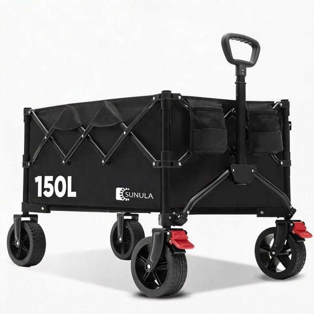 Sunula Bollerwagen faltbar in Schwarz mit 120 kg Tragkraft und robustem Stahlrohr - Bild 1