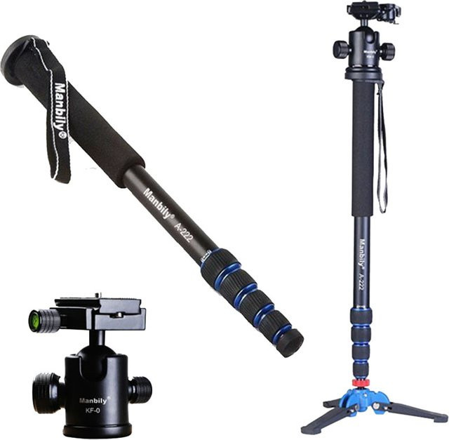 Manbily A-222 Professioneller DSLR Monopod als Gehstock mit M-1 Mini Stativbasis und Kugelkopf in Schwarz, Höhe: 165 cm - Bild 1
