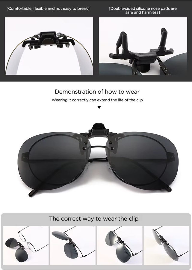 Polarisierte Clip-on Sonnenbrille Unisex, Metall, randlos, photo chrome - Bild 3