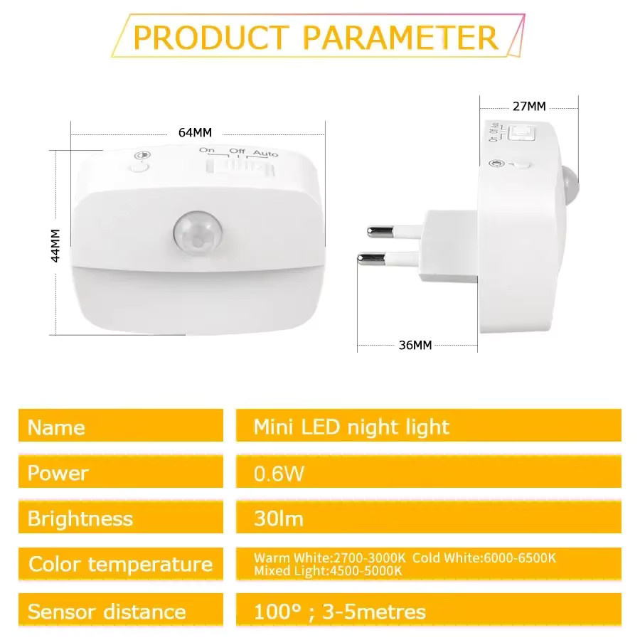 GGBEE LED Wandlampe mit PIR Bewegungssensor als Nachtlicht für Flur, Treppe und Schlafzimmer mit EU und US Stecker - Bild 2