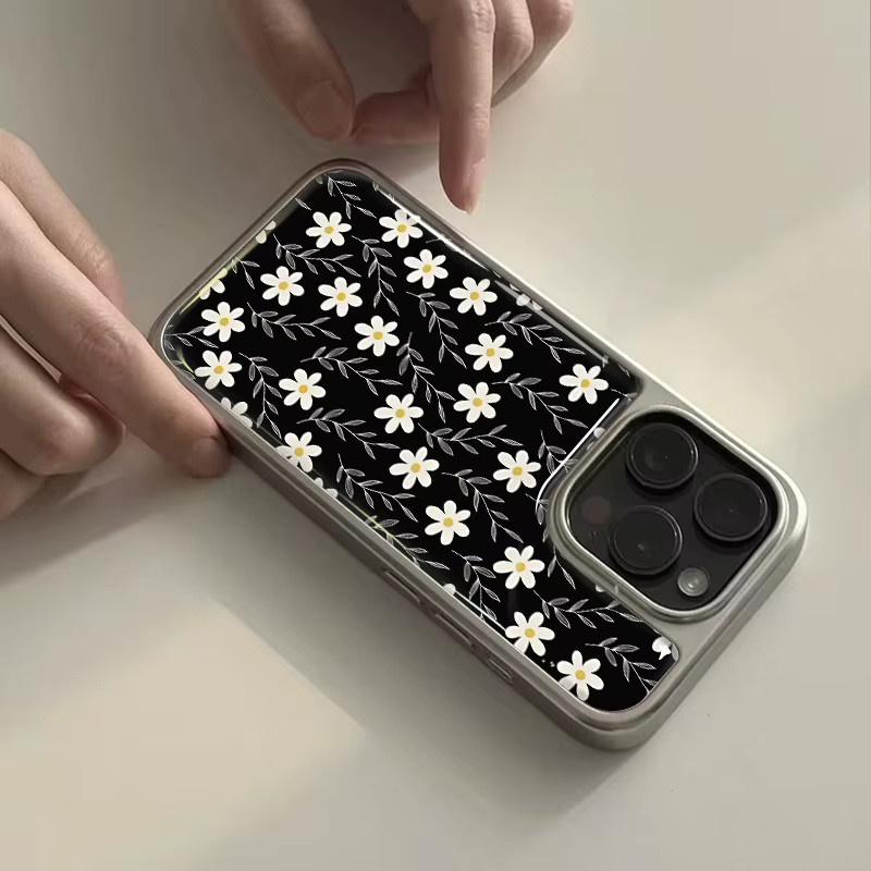 DecoPhone High-End-Hydrogel-Rückplatte Handyhülle mit gelben Blumen im koreanischen Stil und silbernem Rand für iPhone 17, 16, 15, 14 Pro Max - Bild 2