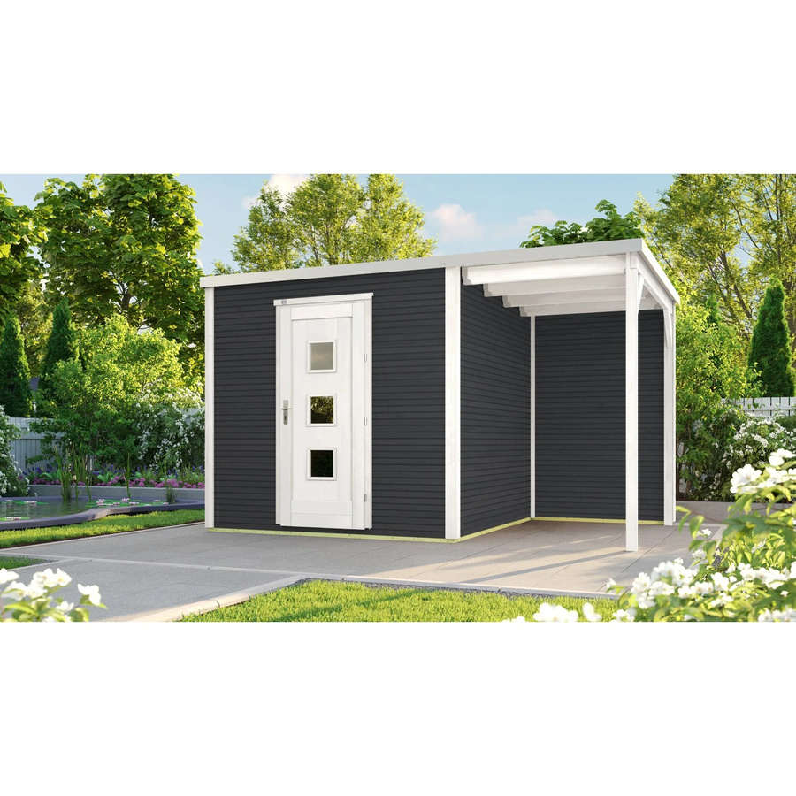 Weka Holz-Gartenhaus wekaLine 413 A Gr. 1 in Anthrazit mit Flachdach und Vordach, B/T/H: 400 x 250 x 244 cm - Bild 2