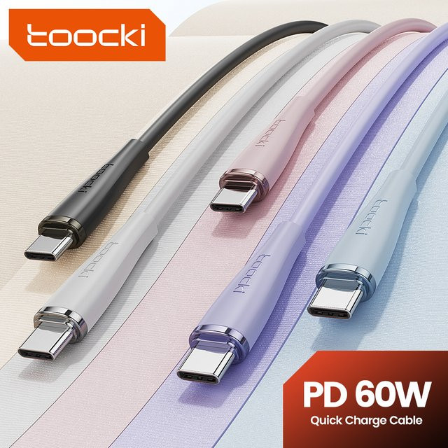 Toocki USB-C auf USB-C Kabel 60 W in Pink für schnelles Aufladen und Datenübertragung - Bild 1