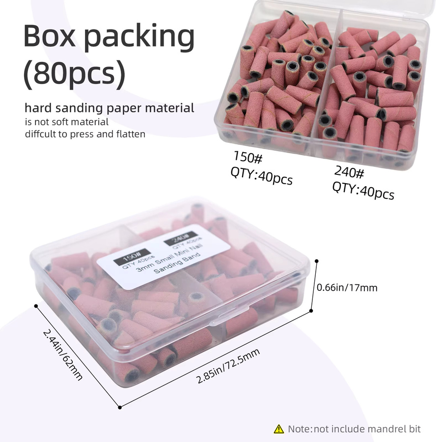 HYTOOS Mini-Schleifband-Set für elektrische Nagelfeilen, 80 Stück, 2 Körnungen - Bild 3