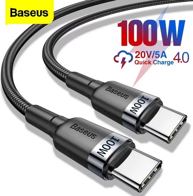 Baseus USB C auf USB Typ C Kabel mit 100 W und 5 A PD Schnellladefunktion für iPhone, MacBook, Samsung und Xiaomi in Schwarz oder Grau - Bild 1