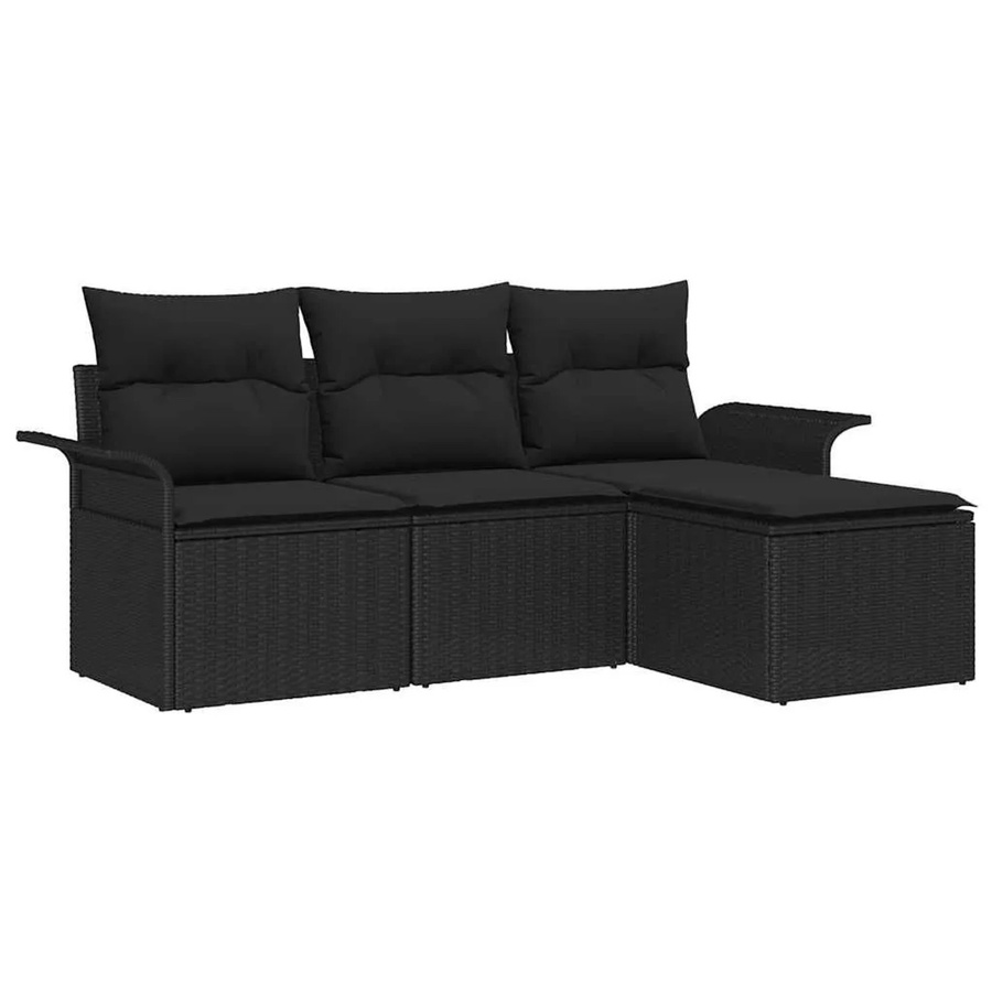 vidaXL Sofa Set 4-teilig aus Poly-Rattan in Schwarz mit Kissen und Fußhocker - Bild 2