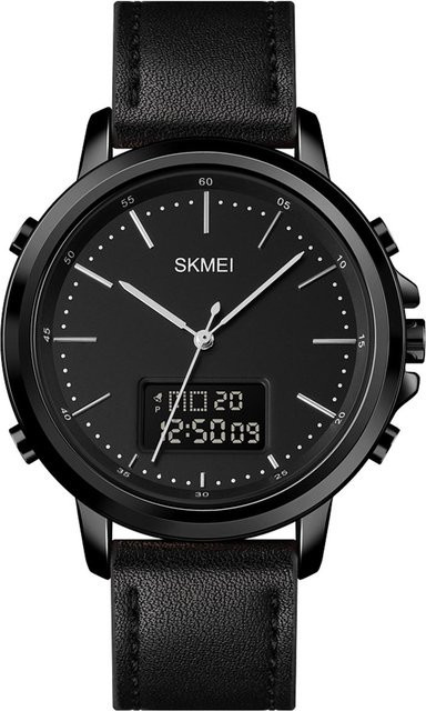 SKMEI Armbanduhr Analog-Digital, Lederarmband, Schwarz, Herren - Bild 1