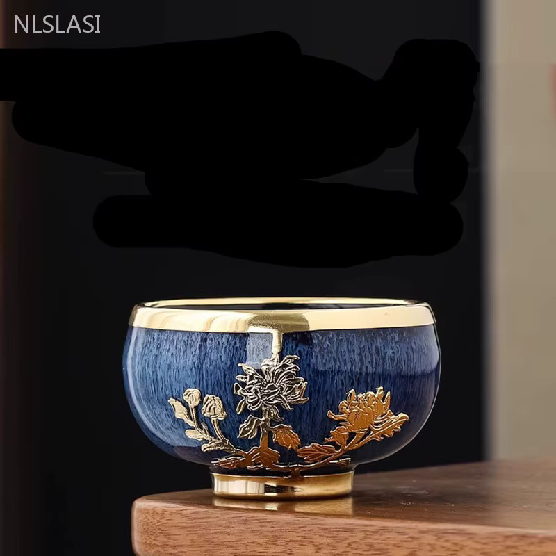NLSLASI Zen Keramik Tee Tassen Set mit Geschenkbox, 5 Stück, florales Design, ofenfest - Bild 1