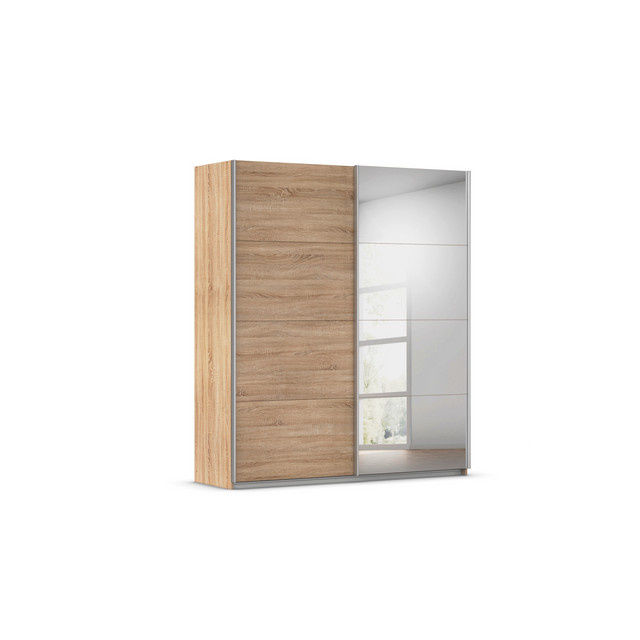 RAUCH Quadra Schwebetürenschrank mit Spiegelelementen und integrierten Schubladen, Farbe: Braun, B/T/H: 181 x 62 x 210 cm - Bild 1
