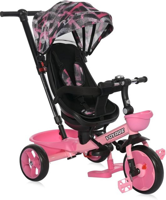 Lorelli Voyage Dreirad mit EVA-Reifen, Schiebestange, Klingel und verstellbarer Rückenlehne, rosa - Bild 1