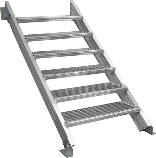 Treba Außentreppe Alaska 3 aus Aluminium in Silber mit 6 Gitterroststufen, Breite: 100 cm, Tiefe: 27 cm, Höhe: 144 cm - Bild 1