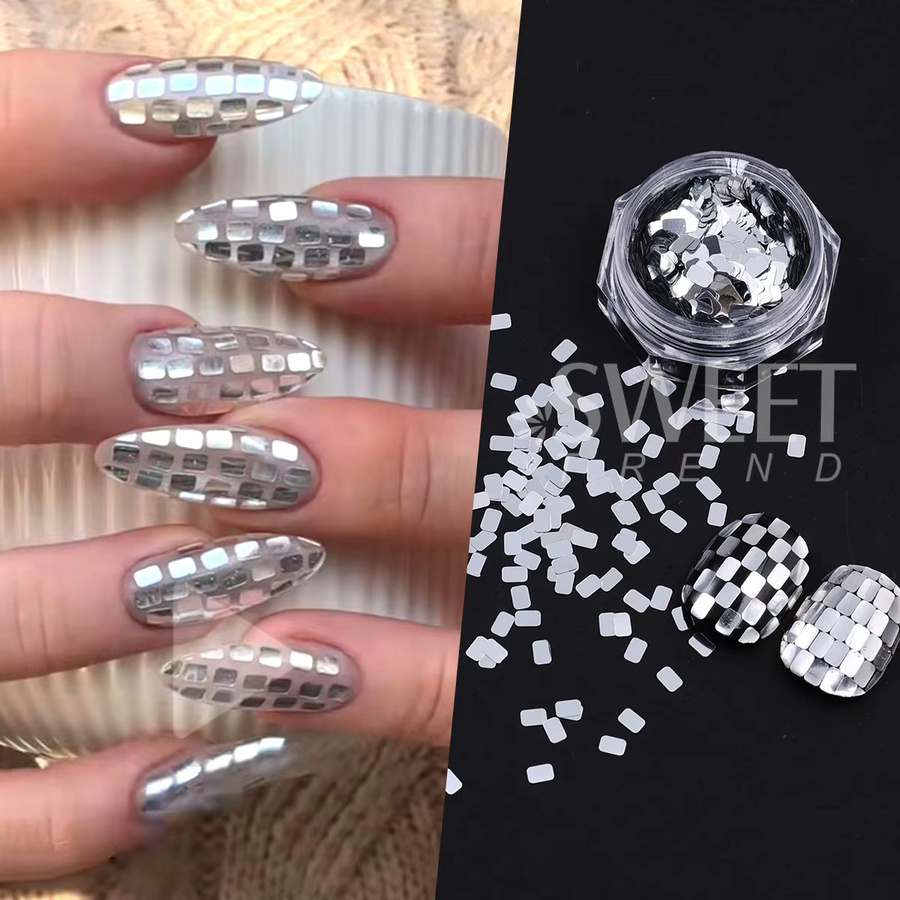 SWEET TREND Nagelkunst-Pailletten, spiegelsilberne Glitzerflocken, 3 Stück - Bild 3