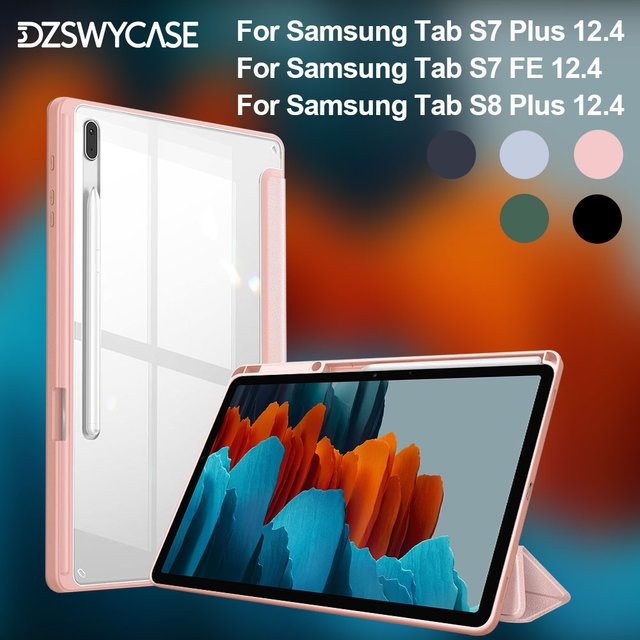 Samsung Schutzhülle für Galaxy Tab S8 Plus, Tab S7 FE und Tab S7 Plus 12,4 Zoll in Transparent/Blau, stoßfest mit automatischer Schlaf-Aufwachfunktion - Bild 1