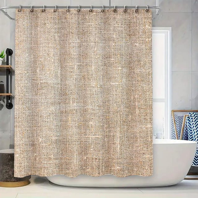 Wasserdichter Duschvorhang aus Polyester in Beige mit rustikalem Webdesign, B/H: 150 x 200 cm - Bild 1