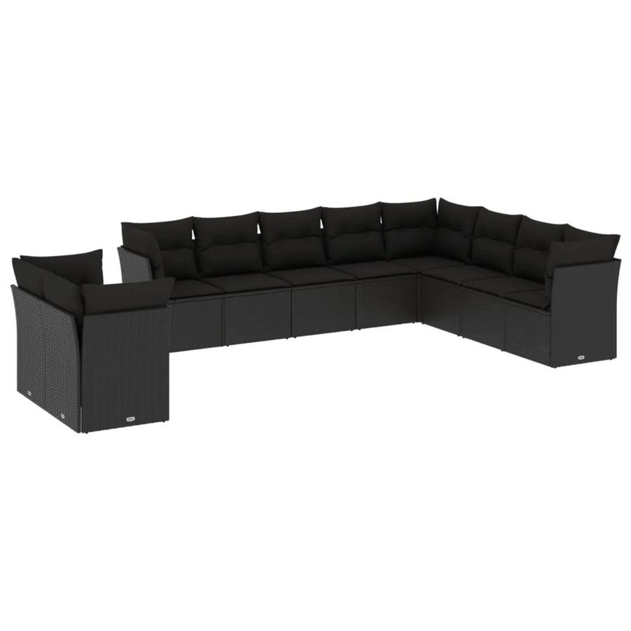 vidaXL 10-tlg Garten-Sofagarnitur aus Poly-Rattan in Schwarz mit Sitzkissen und Rückenkissen inklusive Stauraum - Bild 2