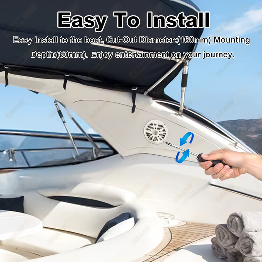 Grandnavi Marine-Lautsprecher 6,5 Zoll, 120W, Wasserdicht und Wetterbeständig, Stereo-Bootslautsprecher in Schwarz - Bild 2