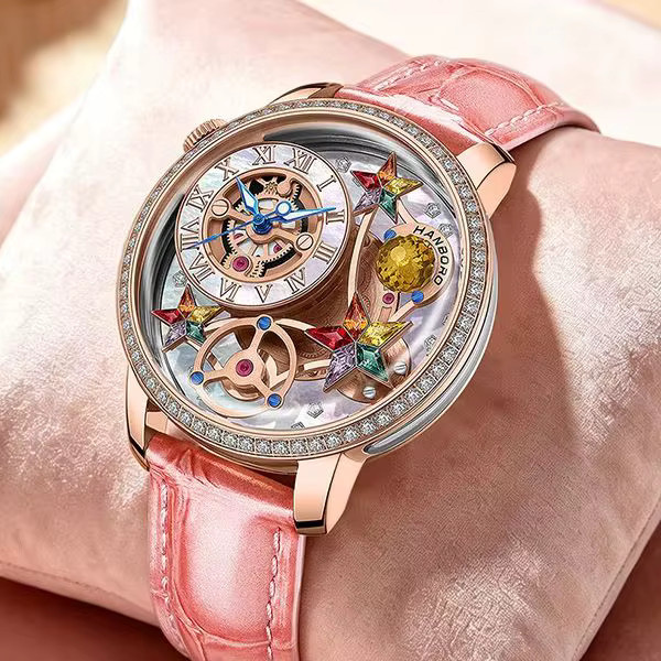 HANBORO Armbanduhr Quarz, Leder, 40 mm, Roségold, Damen - Bild 1