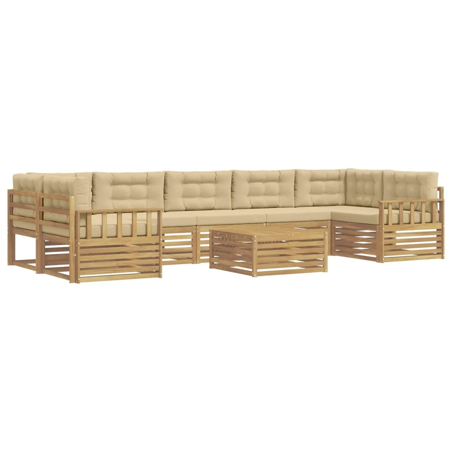 vidaXL Outdoor-Sofagarnitur aus Massivholz Akazie in L-Form, 8-teiliges Set mit Polstern in Weiß und Beige - Bild 2