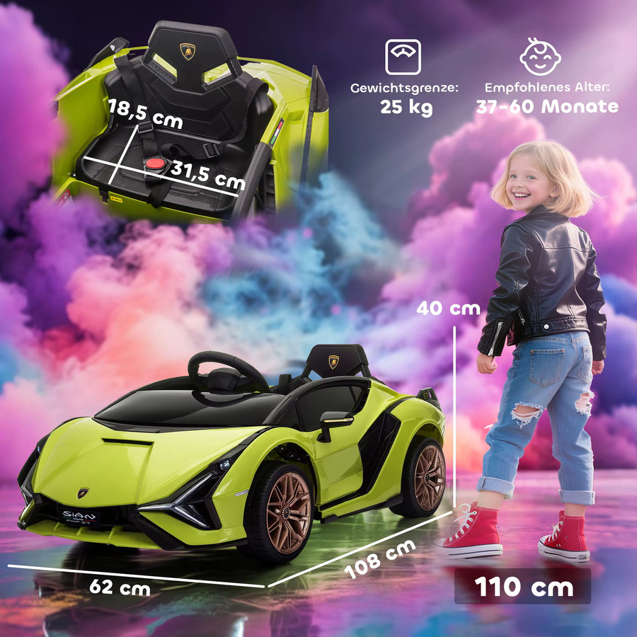 HOMCOM Lamborghini Kinder Elektroauto mit Licht und Sound, Grün - Bild 3