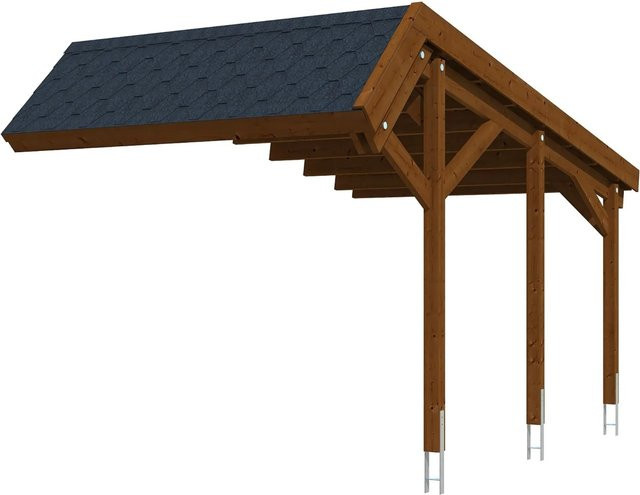 Skan Holz Carport Erweiterung Harz aus Nadelholz in Nussbaum mit schwarzen Schindeln B: 303 cm, L: 560 cm - Bild 1