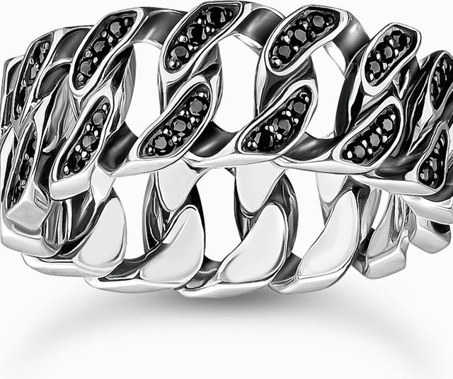 Thomas Sabo Ring, Kettenglieder, 925 Silber, schwarze Steine, Unisex - Bild 1