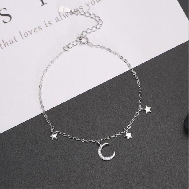 Armband 925 Silber, Kristall, Mond und Stern, Damen, grau - Bild 1