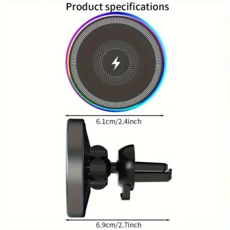 VIKEFON Magnetische Handyhalterung für die Auto-Lüftung mit RGB-Licht und kabellosem Ladegerät, Farbe: Weiß - Bild 6