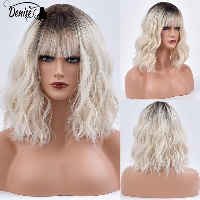 Cruella De Vil Cosplay Perücke, halb weiß halb schwarz, synthetisch, kurz wellenförmig mit Pony, Damen, grau - Bild 1