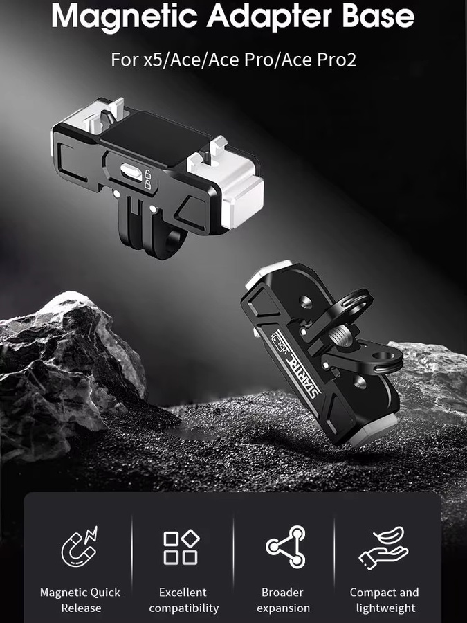 STARTRC Faltbare magnetische Adapterbasis für Insta360 X5, ACE und Ace Pro 2 in Schwarz mit Schnellverschluss und Sicherheitsschnalle aus Metall - Bild 6