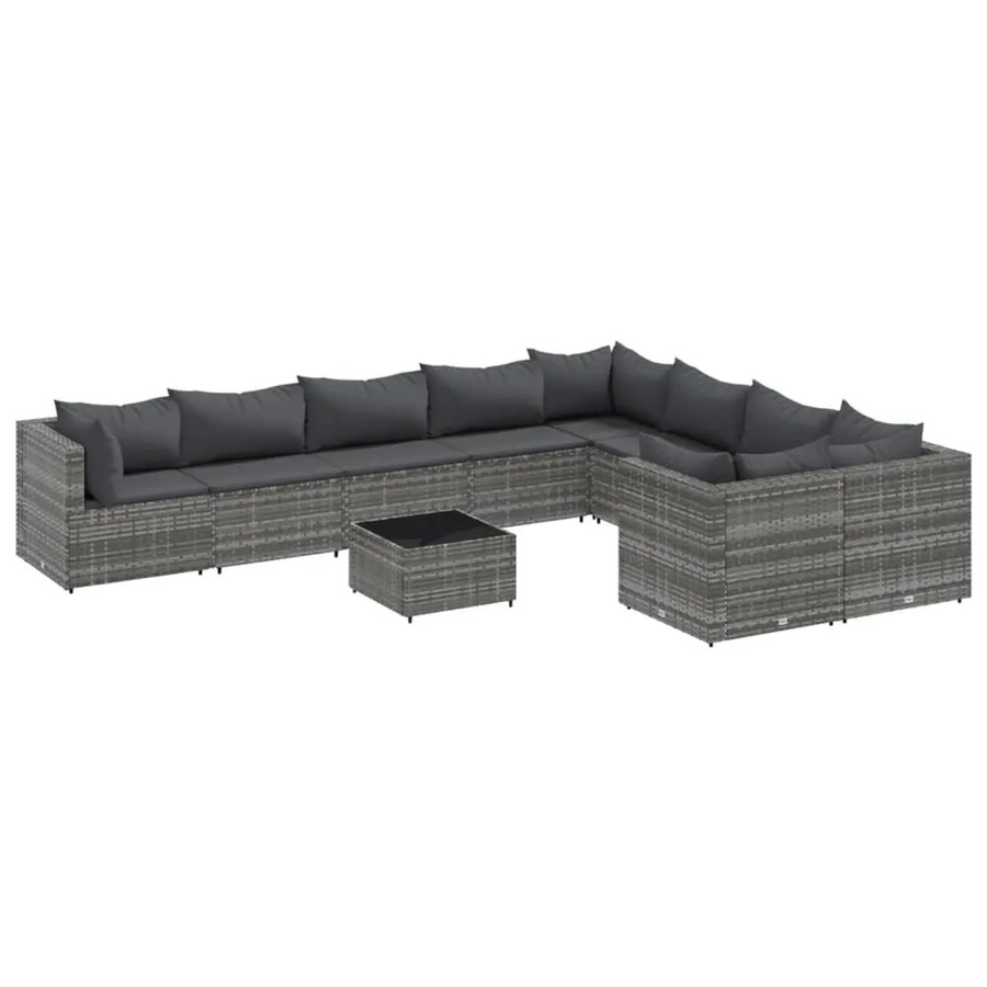vidaXL 10-teilige Garten-Sofagarnitur aus Poly-Rattan mit Kissen in Grau - Bild 2